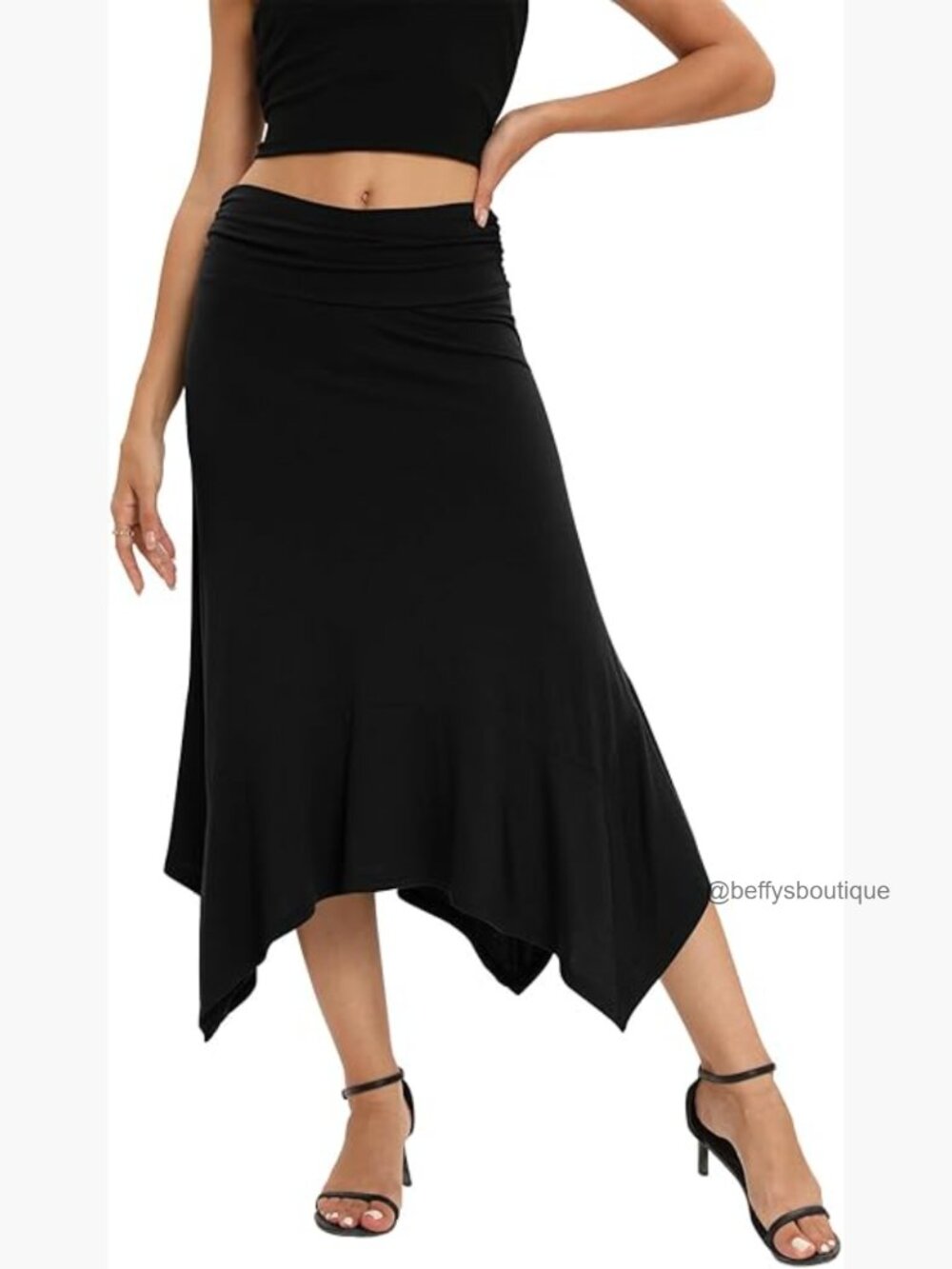 Black Midi Handkerchief Hem Skirt - Women